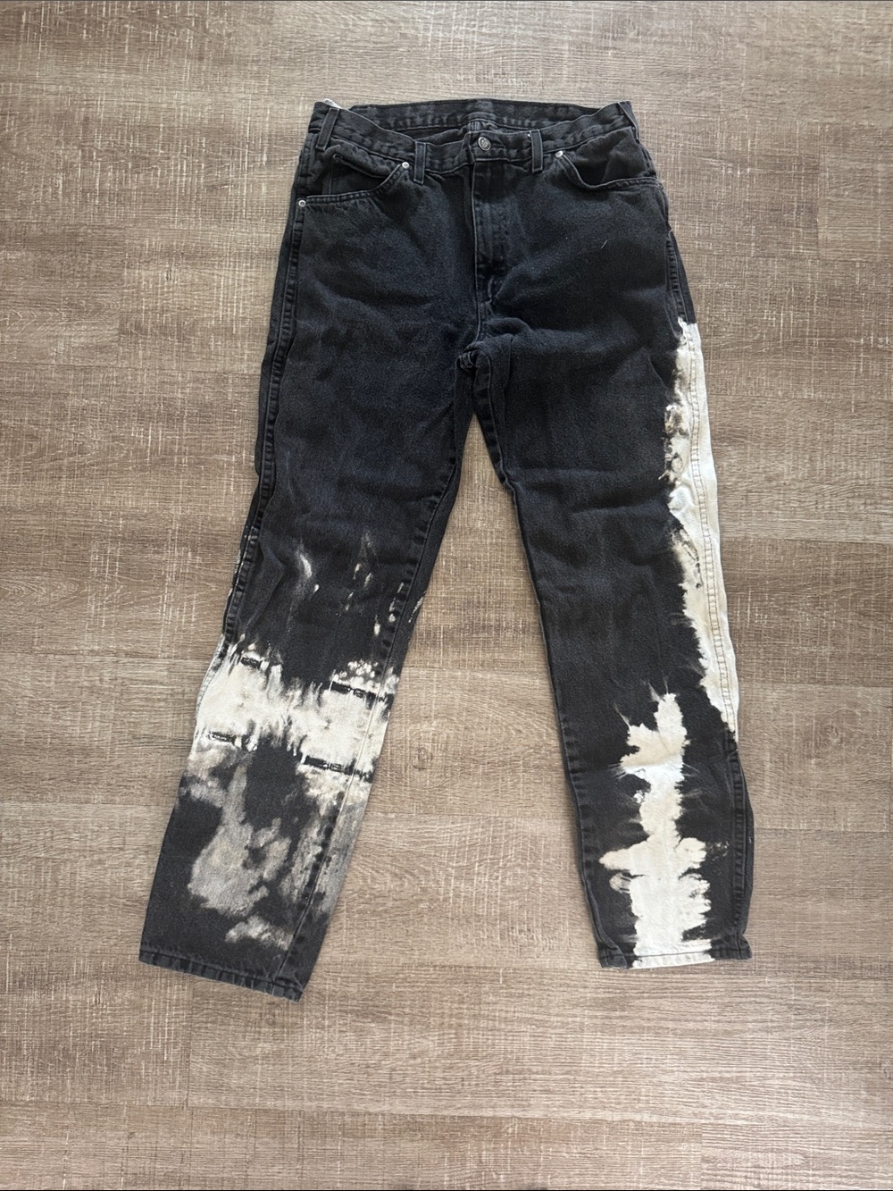 Dickies Black Jeans with White Tie-Dye Side Panels